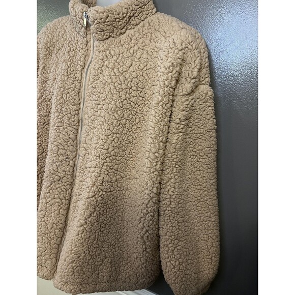 Nine West Jacket Womens Extra Large Beige Sherpa Fleece Full Zip Teddy Coat - Picture 4 of 8